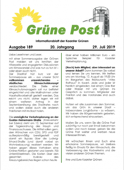 GRÜNE POST Ausgabe 189 Juni/Juli 2019