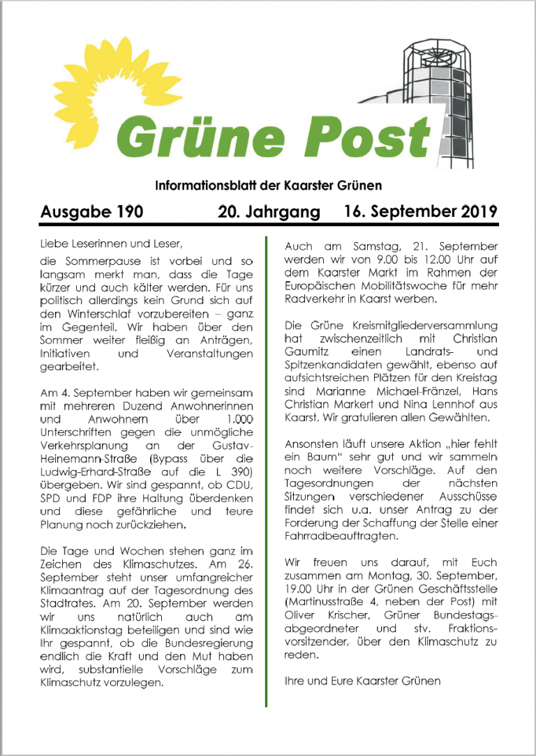 GRÜNE POST Ausgabe 190 August/September 2019