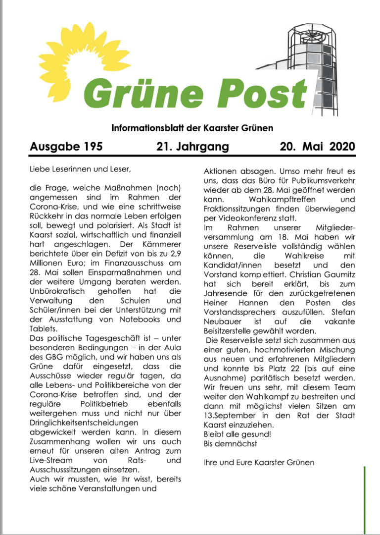 GRÜNE POST Ausgabe 195 – Mai 2020
