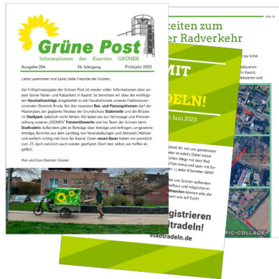Grüne Post, Ausgabe 204 - Frühjahr 2023: Die Frühjahrsausgabe der Grünen Post ist wieder voller Informationen über unsere Grüne Partei- und Ratsarbeit in Kaarst.